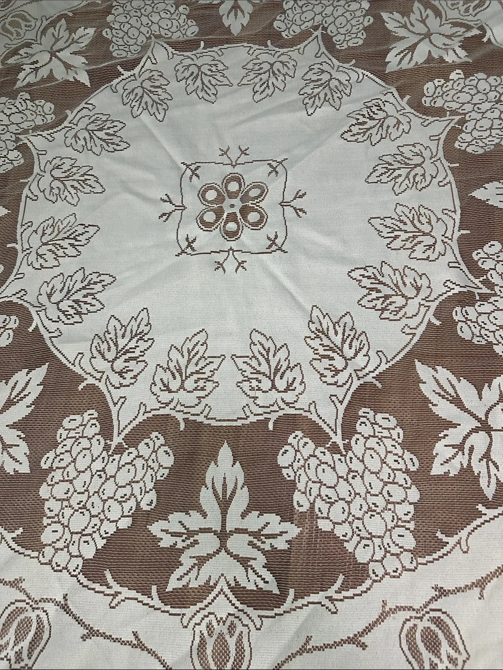 Vintage 81” Round Lace Tablecloth - Cream with Grapevine Pattern - Pristine